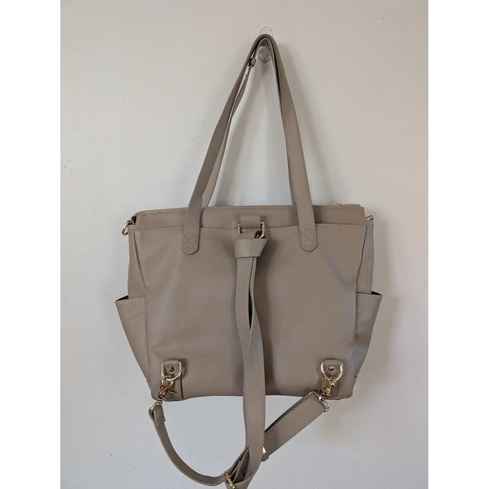 Elkie and Co The Aberdeen Diaper Bag Backpack Beige White Large